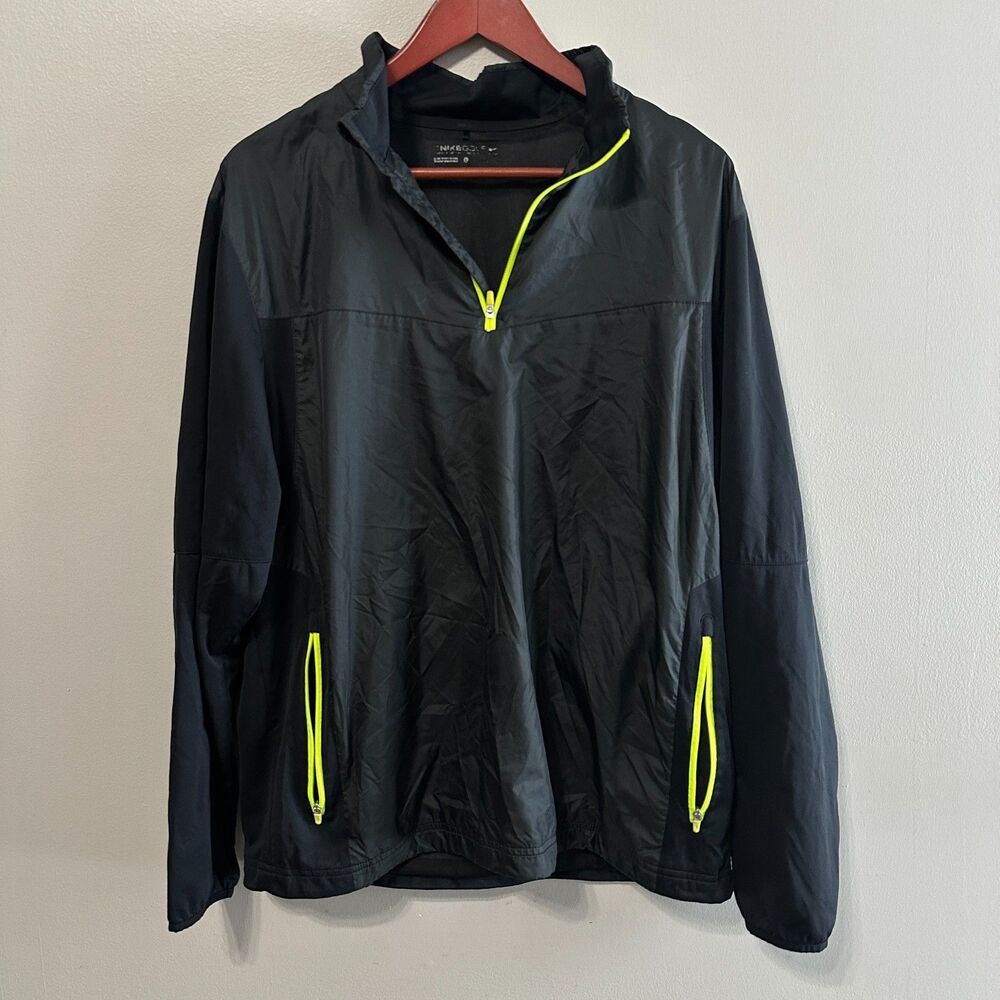 Nike Golf Mens Large 1/4 Zip Windbreaker Pullover Jacket Black Yellow